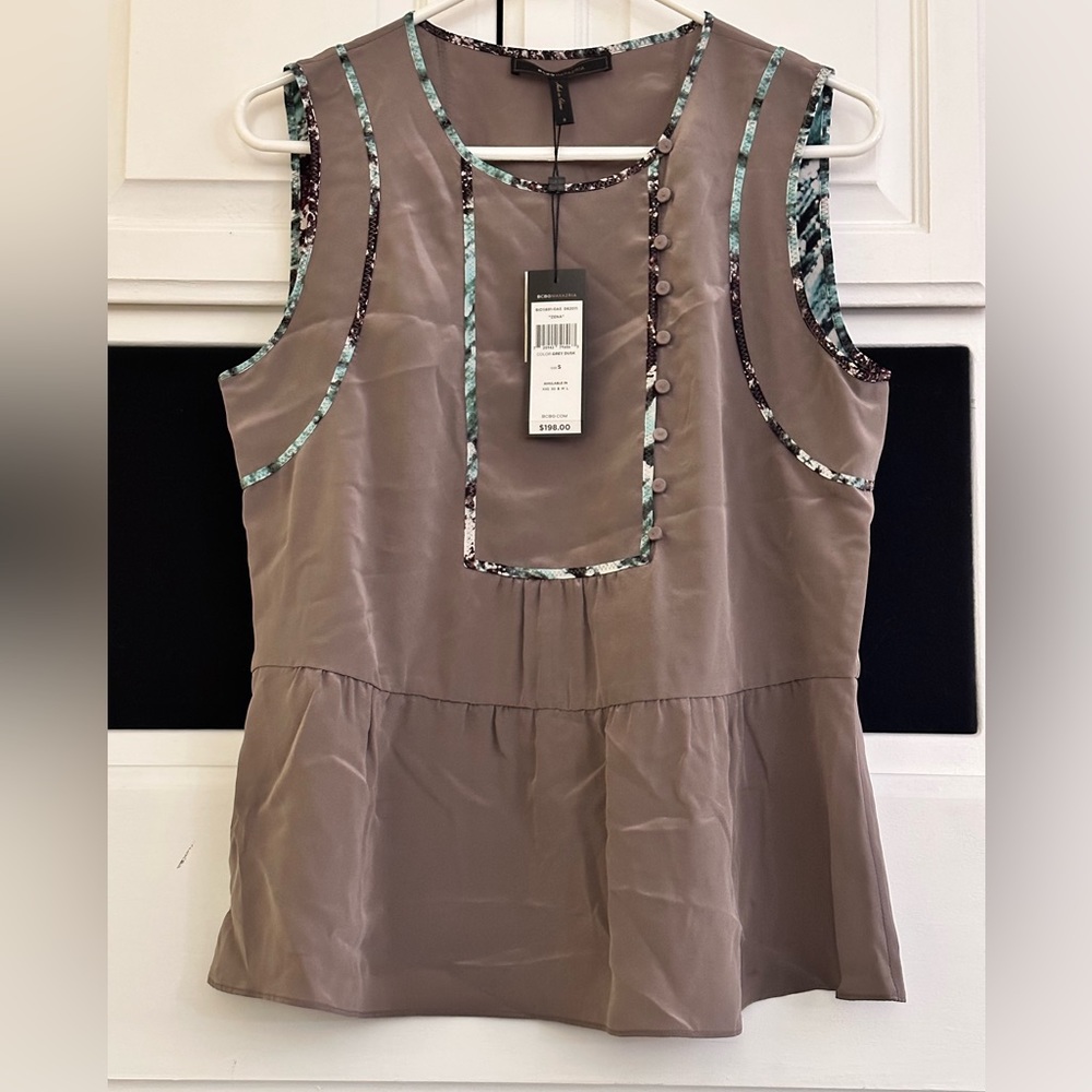NWT BCBGMAXAZRIA - ZENA Silk Bib Top in Grey Dusk SMALL
